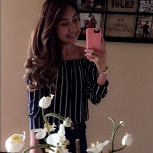 Navy blue striped Off the shoulder top - small